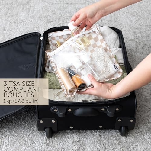 Clear TSA compliant travel pouches from Bumkins for toiletries and liquids