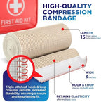 Self-closing 3-inch elastic bandage showing the hook and loop fastener detail.