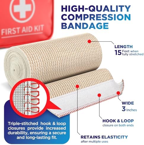 Self-closing 3-inch elastic bandage showing the hook and loop fastener detail.