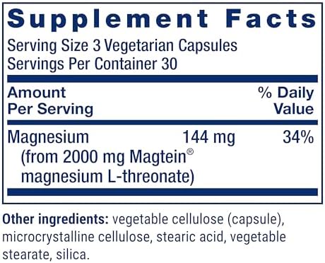 Back of Life Extension Neuro-Mag bottle showing suggested usage instructions and dosage.