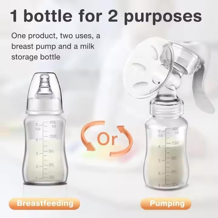 Side view of the lightweight clear milk catcher bottle with measurement markings in fluid ounces