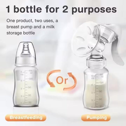 Side view of the lightweight clear milk catcher bottle with measurement markings in fluid ounces
