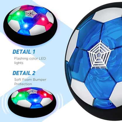 KKONES air floating soccer ball bottom view showcasing the battery compartment slots and power switch setup.