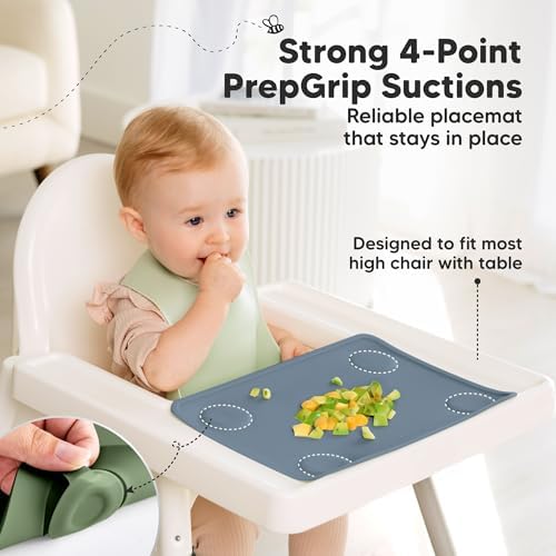 Slate grey KeaBabies toddler placemat rolled up compactly for travel convenience