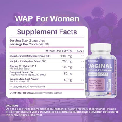 Close up of MEGNETA supplement label highlighting USA made quality and vegan formula.