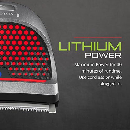 Side view angle of the Remington self grooming trimmer demonstrating its contoured fit for head shaving.