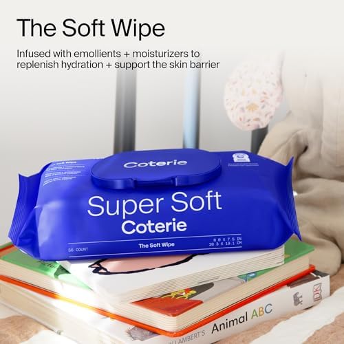 Back label of Coterie plastic free baby wipes highlighting clean hypoallergenic ingredients