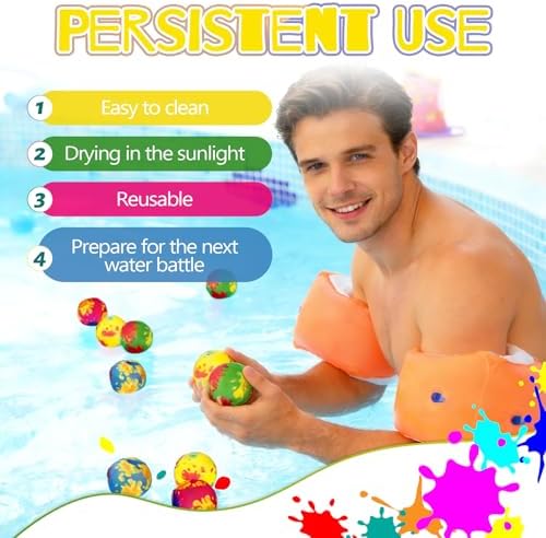 Soft fabric reusable water balloons being dunked in swimming pool water.
