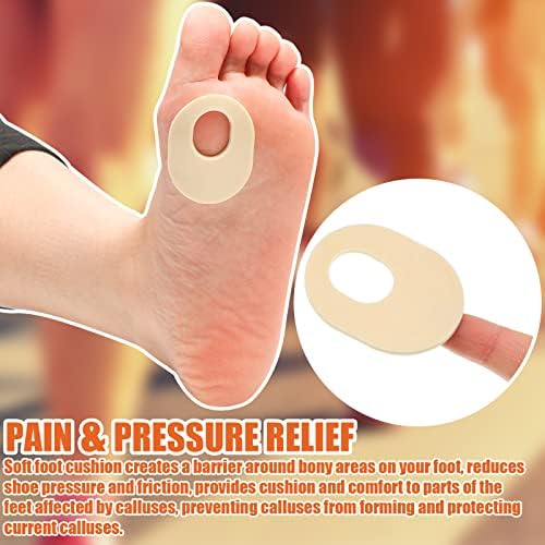 Foot care foam pads with center cutout for targeted pressure relief on calluses.