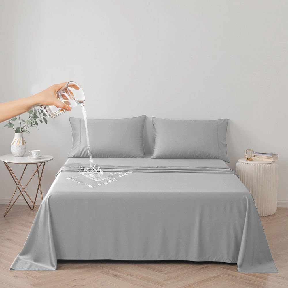 DUJUIKE waterproof bed cover front view showing grey mattress protection.