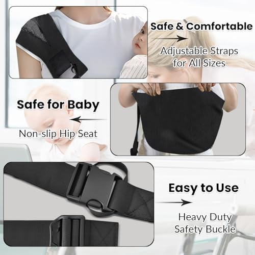 Breathable baby sling bag for toddler showing secure safety buckles