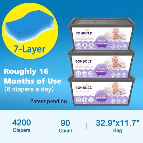 SOHBCLE diaper pail liners positioned next to a compatible diaper pail