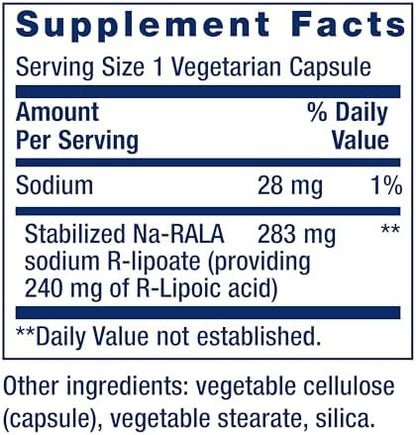 Life Extension Super R-Lipoic Acid supplement facts label