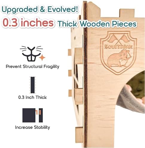 SoulThink(R) Large Guinea Pig Hideout & House - Easy to Assemble Wooden Guinea Pig Castle with Hammock, Ramp and Toys Accessories Habitat Suitable for Hamsters and Chinchilla - Image 4