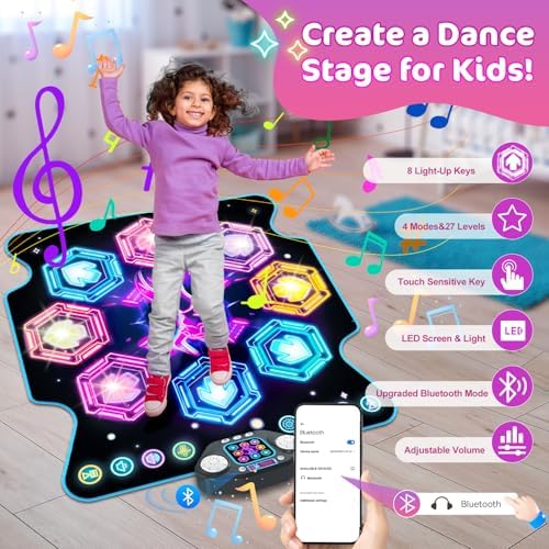 Ã£â‚¬ÂUpgradedÃ£â‚¬â€˜ Dance Mat Toys for 3-12 Year Old Girls Boys, Electronic Light-up Dance Pad with Wireless Bluetooth 8-Buttons 9 Levels, Dancing Mat for Kids Music Game Xmas Birthday Gifts Toddler - Image 3
