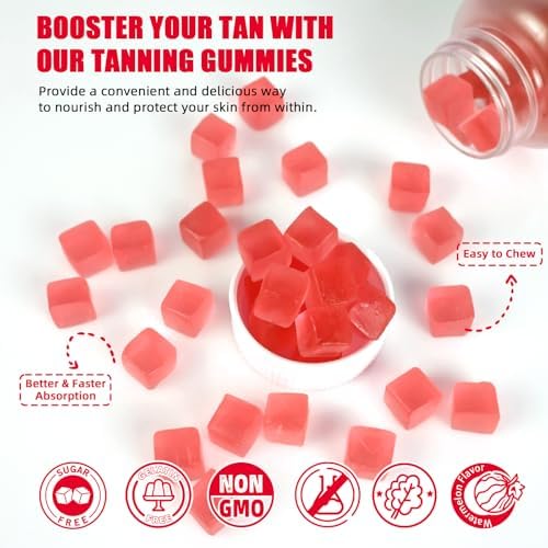 Accio Tanning Gummies 60 count bottle lifestyle display