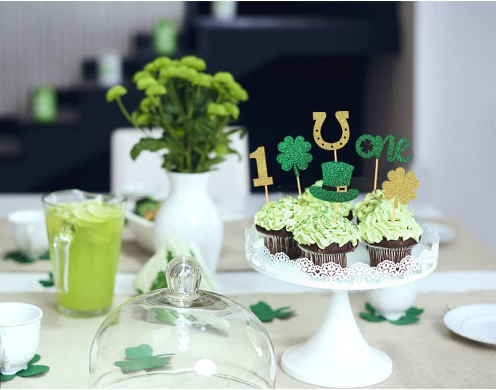Moitkptt birthday cupcake picks with shamrock design