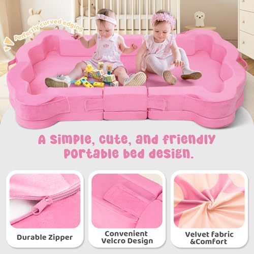 Whiffee portable toddler mattress showing the safe paw shaped protective side bumpers