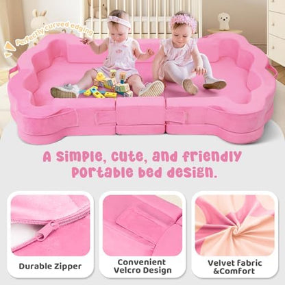 Whiffee portable toddler mattress showing the safe paw shaped protective side bumpers