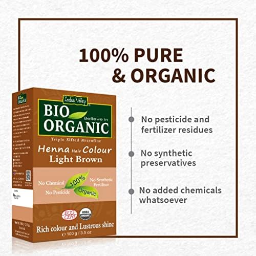 Indus Valley herbal hair color powder packaging with ECOCERT and USDA organic seals.