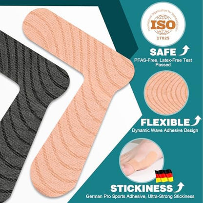 Close up of breathable medical grade adhesive on bunion corrector tape