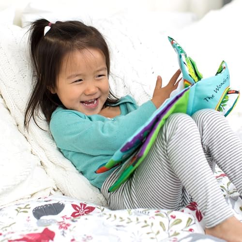 Back cover and soft fabric details of Melissa & Doug baby activity book