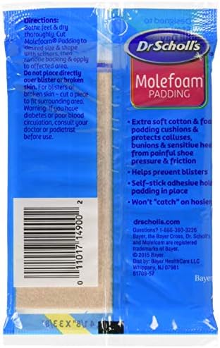 Close up of Dr. Scholl's adhesive foam padding strips for calluses.