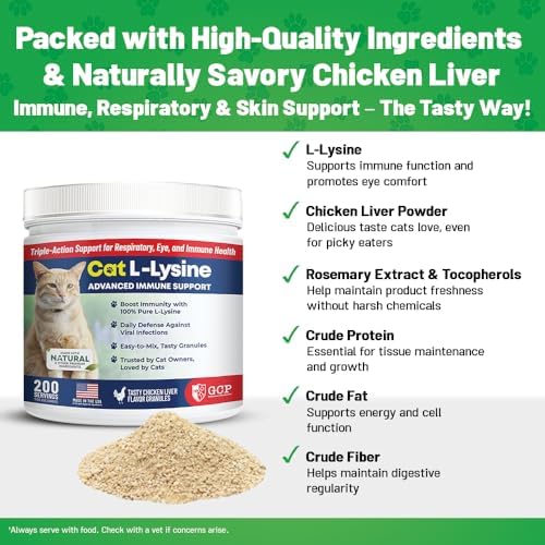 Scoop of chicken liver flavored L-Lysine powder for cats