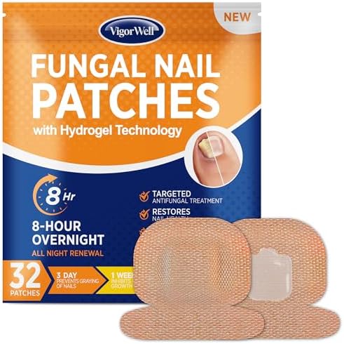 Overnight fungal nail patches application on affected discolored toenail