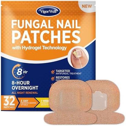 Overnight fungal nail patches application on affected discolored toenail