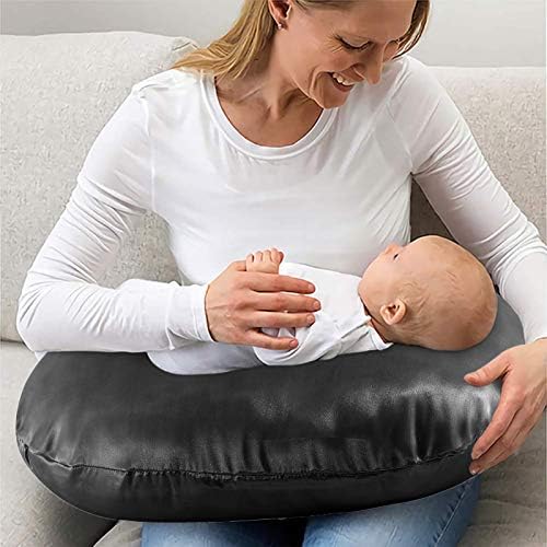 Close up of soft satin fabric texture on black nursing pillow slipcover
