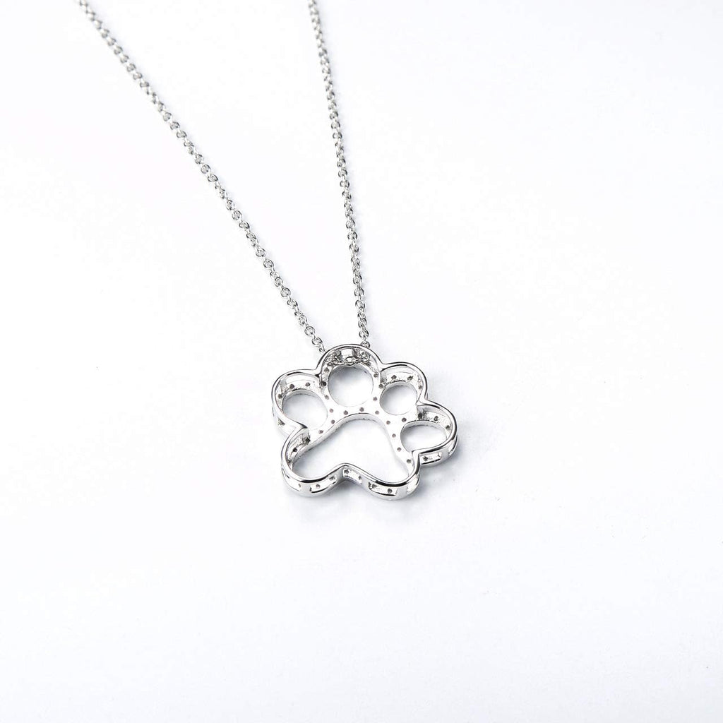 ONEFINITY cat paw print silver necklace with 18 inch box chain packaging details
