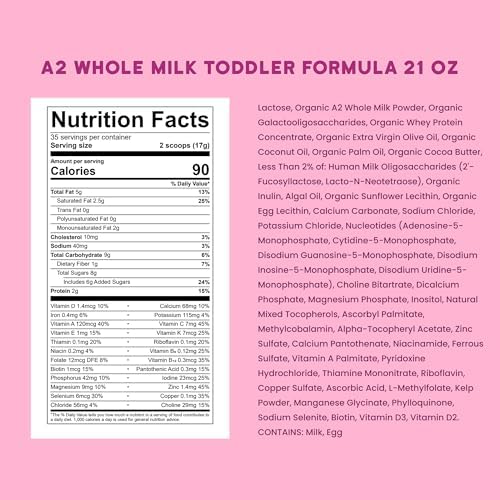 Serenity Kids A2 premium toddler milk powder nutrition label and ingredients list