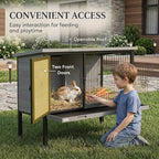 PawHut Elevated Rabbit Hutch with Pull-Out Tray, Wooden Bunny House Rabbit Cage for Outdoor Indoor Use, Openable Plastic Roof, Light Gray - Image 6
