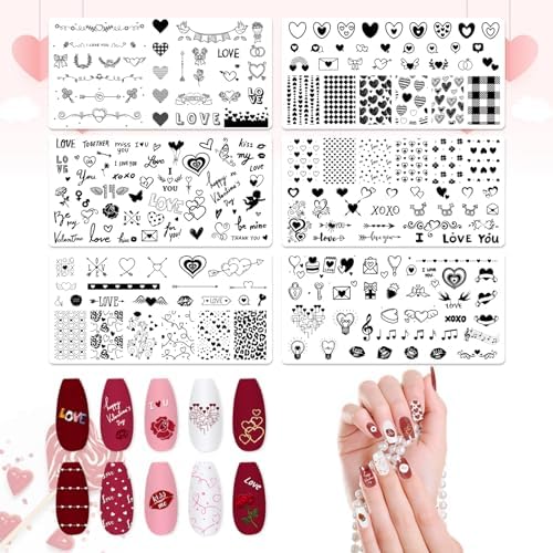 Alibbon 6 Piece Valentines Day Nail Stamping Plates Set front view