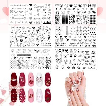 Alibbon 6 Piece Valentines Day Nail Stamping Plates Set front view