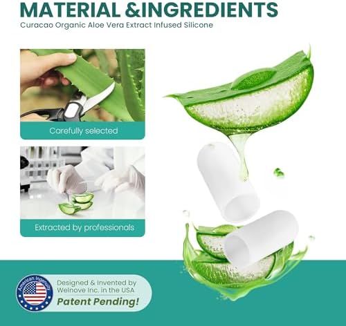 Aloe vera infused silicone toe covers for moisturizing skin protection.