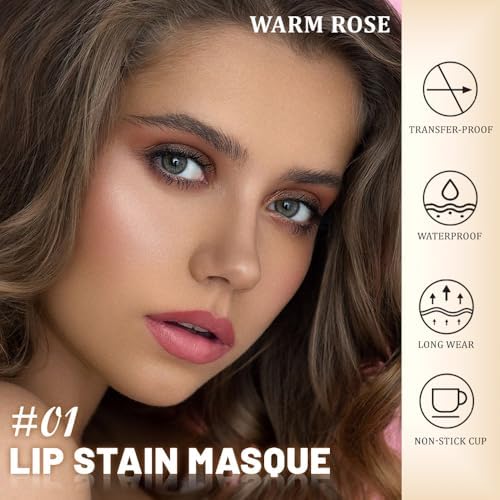 Kaely Warm Rose Lip Stain Peel Off Masque, Long Lasting Waterproof Smudge Proof Lip Tint, Non-Transfer Semi Permanent Lipliner Tattoo with Tweezer, Matte Finish, Vegan & Cruelty-Free, 01 - Image 4