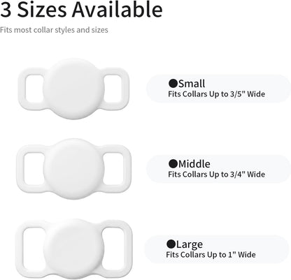 Silent slide on pet ID tag attached securely to a standard dog collar belt.