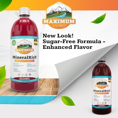 Maximum Living MineralRich dietary supplement bottle showcase with nutritional facts panel displaying biotin and vitamin B12 levels