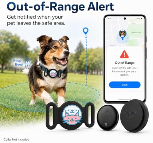 Authentic MDTZULIK pet tracker device positioned next to a smartphone screen.