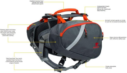 Lava red small canine trail pack with reflective safety trim