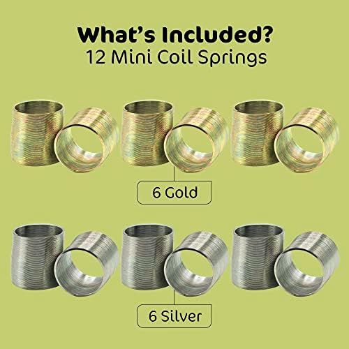 Six gold and six silver mini metal coil springs arranged neatly for birthday party favors