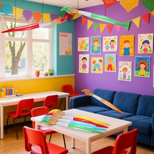 Green Lyreh giant inflatable paintbrush standing tall as a creative birthday party decoration accessory.