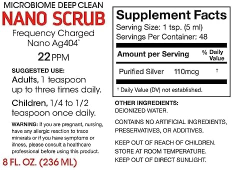 Silver Fern Nano Scrub liquid dietary supplement showing supplement facts panel