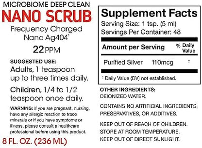 Silver Fern Nano Scrub liquid dietary supplement showing supplement facts panel