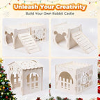 Large Rabbit House, Wooden Bunny Castle with 3 Houses Indoor, Rabbit Guinea Pig Cage Multistory Climbing Tower Sturdy Wooden Castle, Small Animal Hideaway Tunnel - Image 7
