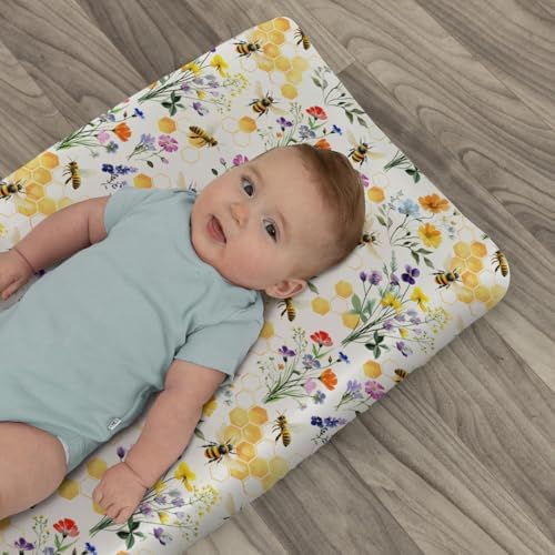 Boho style baby nursery changing station setup