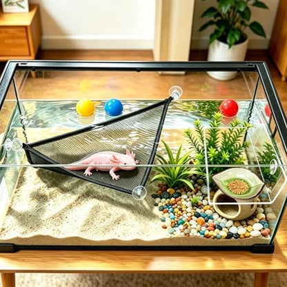 Swirge clear acrylic feeding platform with leaf shaped ceramic food dish installed in tank.