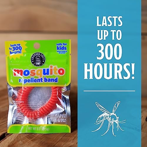 Family wearing colorful Grandpa Gus's mosquito repellent bands